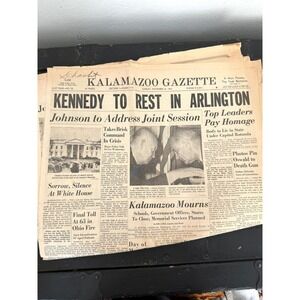 1963 Kalamazoo Gazette Historic KENNEDY to rest in Arlington Newspaper Vintage